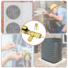 Load image into Gallery viewer, Valve Core Removal HVAC Tool, AC Schrader Valve Removal Tool with Dual Size SAE 1/4 & 5/16 Port, R410 R32 Brass Adapter Air Conditioning Line Repair Tools for Refrigeration