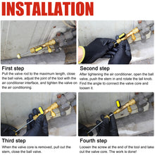 Load image into Gallery viewer, Valve Core Removal HVAC Tool, AC Schrader Valve Removal Tool with Dual Size SAE 1/4 & 5/16 Port, R410 R32 Brass Adapter Air Conditioning Line Repair Tools for Refrigeration