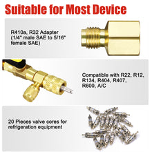 Load image into Gallery viewer, Valve Core Removal HVAC Tool, AC Schrader Valve Removal Tool with Dual Size SAE 1/4 & 5/16 Port, R410 R32 Brass Adapter Air Conditioning Line Repair Tools for Refrigeration
