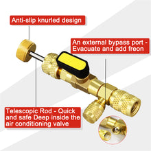 Load image into Gallery viewer, Valve Core Removal HVAC Tool, AC Schrader Valve Removal Tool with Dual Size SAE 1/4 & 5/16 Port, R410 R32 Brass Adapter Air Conditioning Line Repair Tools for Refrigeration
