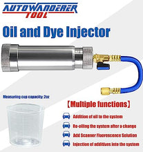 Load image into Gallery viewer, AutoWanderer Tool AC Oil Dye Injector Kit for R134a Refrigerant System with 1/4" SAE Connector and Snap Quick Coupler 2 Oil Checkers 2oz Measuring Cup