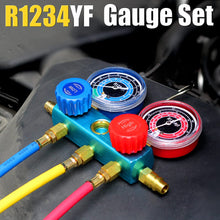 Load image into Gallery viewer, AutoWanderer Tool R1234yf AC Gauges, 3 Way 1234yf AC Manifold Gauge Set Car Air Conditioner Recharge Kit with 5FT Hoses R1234yf Quick Couplers Valve Core Remover