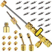 Load image into Gallery viewer, Valve Core Removal Tool HVAC, AC Schrader Valve Tool, R410A Mini Split Adapter SAE 1/4 &amp; 5/16 Port, Valve Core Remover 20pcs Valve Cores with 10pcs Brass Nuts
