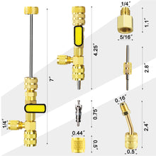 Load image into Gallery viewer, Valve Core Removal Tool HVAC, AC Schrader Valve Tool, R410A Mini Split Adapter SAE 1/4 &amp; 5/16 Port, Valve Core Remover 20pcs Valve Cores with 10pcs Brass Nuts
