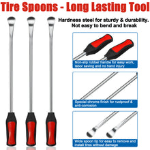 Load image into Gallery viewer, AutoWanderer Tool 15” Tire Spoons Iron Set, Steel Tire Changing Removal Tool for Dirt Bike Lawn Mower Motorcycle|Tire Spoon Lever|Rim Protector|Valve Tool|Valve Cores|Tire Valve Stem TR414&amp;Caps
