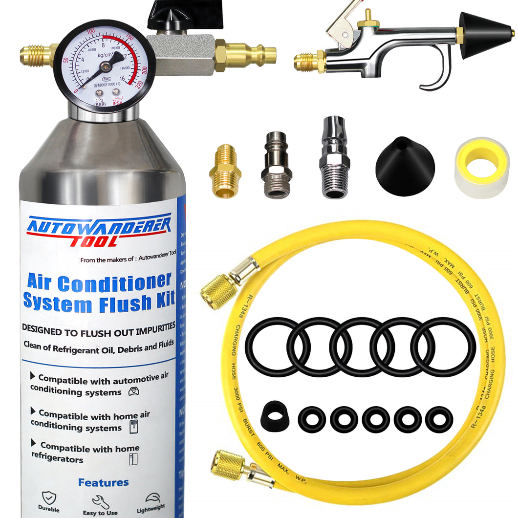 AutoWanderer Tool AC Flush Kit Air Conditioner System Flush Canister Gun Set for Clean A/C Line Flush R134a R410a R404a