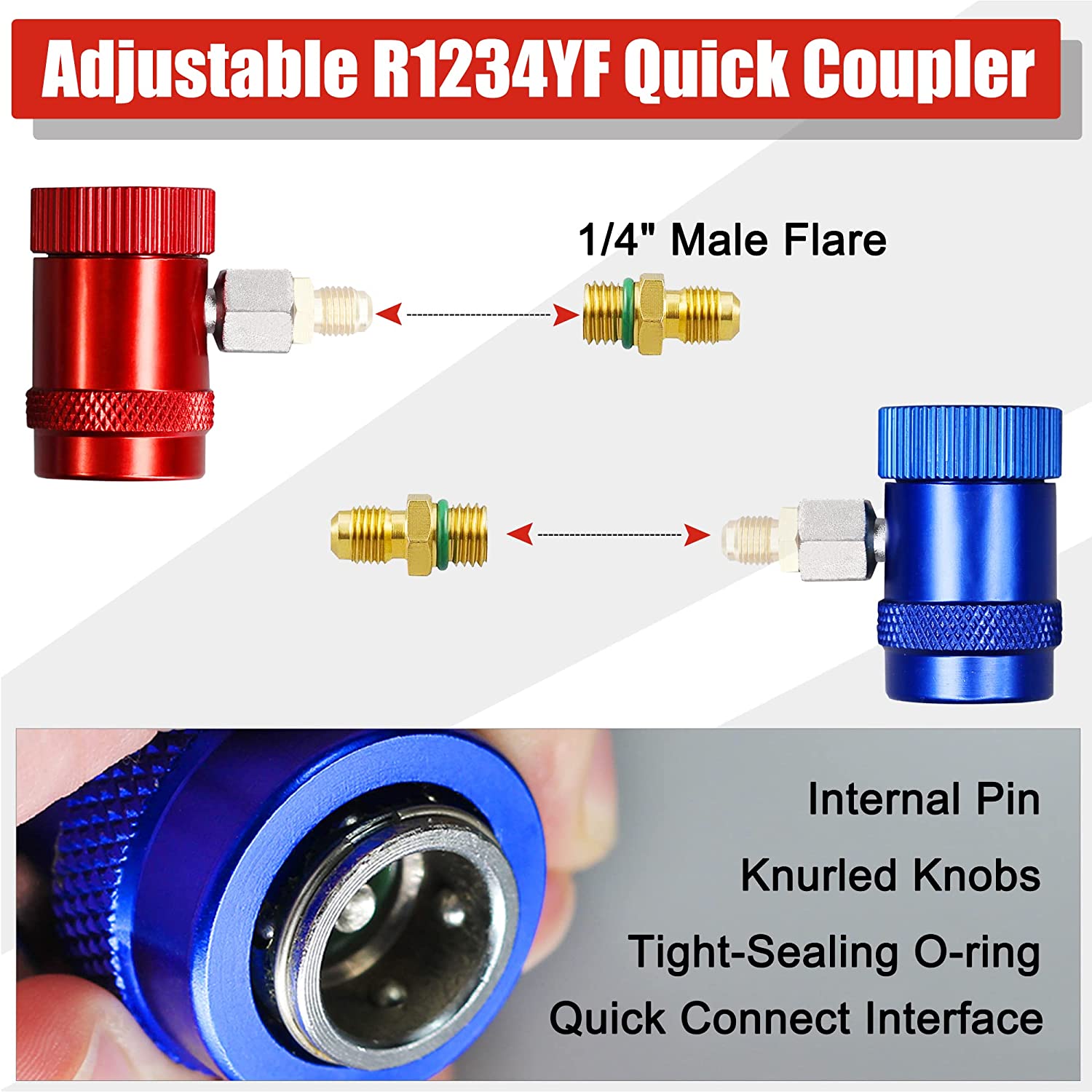 HK R134a to R1234yf Adapter, R1234YF Quick Adapter Adjustable High and Low  Side Connection R134a Quick Coupler Connection to R1234yf, R134a to
